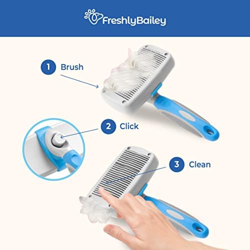 Freshly Bailey Self Cleaning Slicker Brush for Dogs and Cats - Hair Brush for Medium to Long-haired Pets - Effective, Comfortable, and Easy to Clean - White and Blue - Image 2