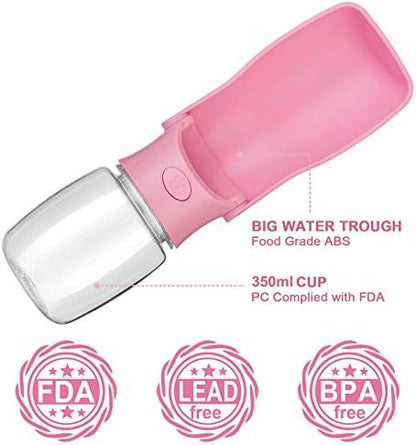 Portable Dog Water Bottle, Foldable Dog Water Bottle Leak Proof Dispenser for Puppy Small Medium Large Dogs, Pet Drink Cup for Walking Hiking Traveling(Pink,12oz) - Image 2
