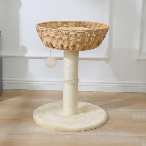 SHENGOCASE Cat Tree Tower with Rattan Wicker Basket, Handwoven Large Nest Basket Bed, Window Perch for Large Cats up to 20LBS - Image 3
