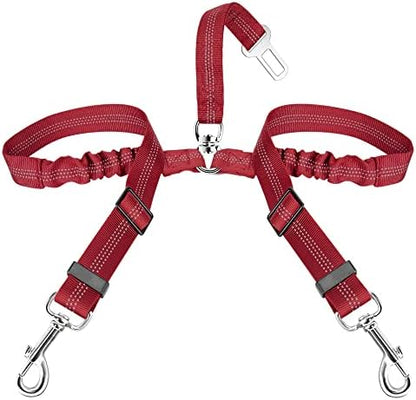 SlowTon Double Dog Seat Belt for Car with Elastic Bungee Buffer, Adjustable by SlowTon