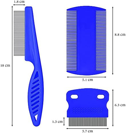 SKYPIA Multipurpose Fine Tooth Grooming Comb - 3 Packs, for Dogs, Cats, Puppies, Kittens, Removes Fleas, Ticks, Lice, Dandruff, and Hair Lice (Blue) - Image 2