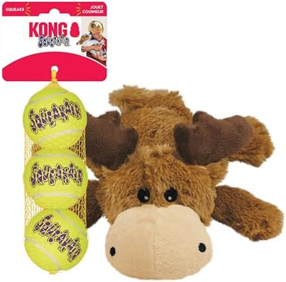 KONG Cozie Marvin Moose and SqueakAir Balls, 3 Pack, for Small Dogs by KONG