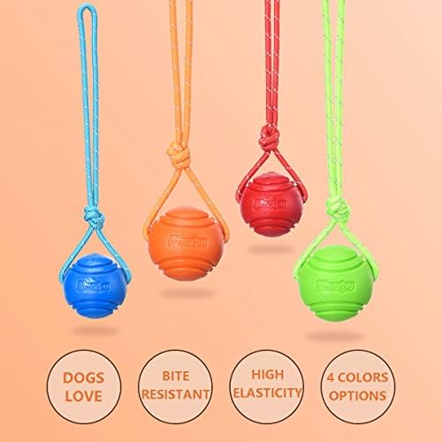 Dog Training Ball on A Rope Rubber Dog Rope Toys Ball with Handle for Tug of War K9 Training Rewards for Belgian Malinois Gifts, 6cm in Diameter for Medium Dogs 30-60 Lbs, Pack of 4 - Image 3