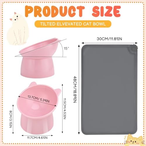 3 Pcs Elevated Cat Bowls 15° Raised Cat Bowl with Silicone Mat - Image 2