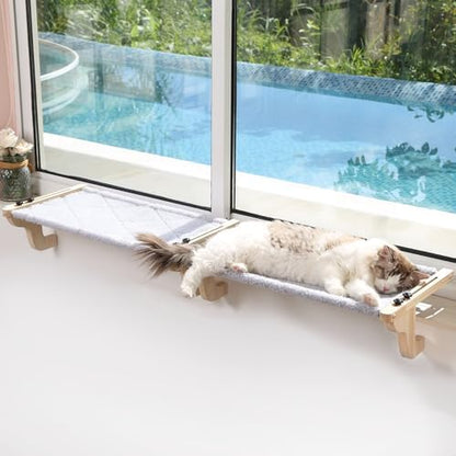 Zakkart 2-PC Easy Seat Cat Perch for Windowsill (Natural Wood/Gray, L) by Zakkart