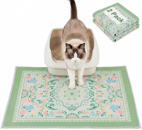Bienbee Cat Litter Mat, 2PCS 28"x20" Machine Washable Litters Box Mats Non-Slip &Waterproof Cat Litters Trapping Mats Easy to Clean Mat for Litter Box Less Waste Protects Floors Bean Green Mandala M by Bienbee