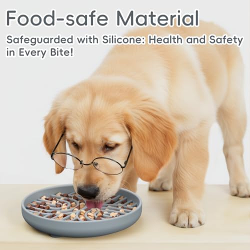 Slow Feeder Dog Bowls, Silicone Slow Feeder for Dogs & Puppies, Dog Puzzle Bowl with Suction Cup for Anxiety Relief, Slow Eating, Dishwasher Fit, for All Breed, Grey - Image 3