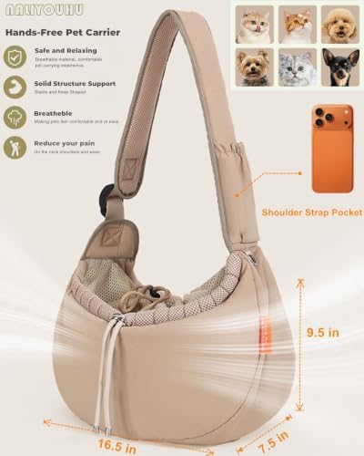 Pet Sling Carrier for Small Dogs & Cats up to 15 lbs,Puppy Carrier Purse with Storage Pocket,Hands-Free Pet Carrier Bag for Travel,Adjustable Shoulder Strap,Machine Washable - Image 2