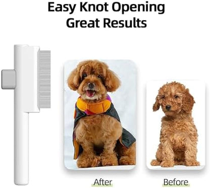 Marchul 2 Pack Self-Cleaning Pet Grooming Comb Set, Cat & Dog Flea Brush with One-Click Release Button, Stainless Steel Round Teeth Comb for Removing Tangles, Loose Fur and Shed Hair, White - Image 7