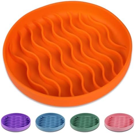 Slow Feeder Dog Bowls, Silicone Food Bowl Anti-Gulping, Pets Puppy Slow Feeder with Suction Cups, Dishwasher Microwave Safe for All Small Medium Dogs, Wave Design Orange by PJDH
