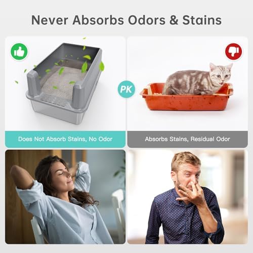 WoofiGo Enclosed Stainless Steel Cat Litter Box with Lid, XL Extra Large Litter Box for Big Cats, Metal Litter Pan High Sided, Never Absorbs Odors, Anti-Urine Leakage, Include Scoop (SH-Light Gray) - Image 6