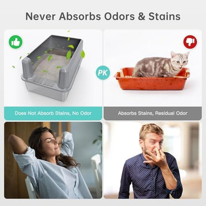 WoofiGo Enclosed Stainless Steel Cat Litter Box with Lid, XL Extra Large Litter Box for Big Cats, Metal Litter Pan High Sided, Never Absorbs Odors, Anti-Urine Leakage, Include Scoop (SH-Light Gray) - Image 6