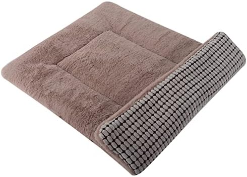 Reversible Dog Bed Mat with Plush and Corn Velvet,Soft Warm Pet Cushion, Dual Purpose Washable Sleeping Mattress Bed for Small Medium Large Dog and Cat XB004 (30"x20", Khaki) by Vetasac