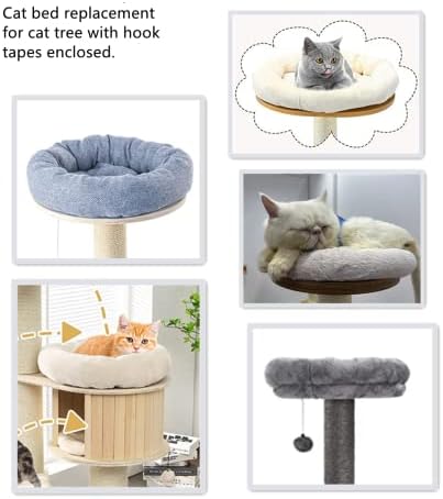 SHENGOCASE 18“ Fluffy Faux Fur Cat Tree Tower Replacement Bed Cushion Pillow with Hook Tapes, Round Donut Cuddler Cat Dog Bed for Desk Table - Image 6