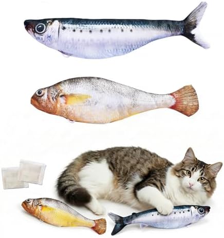 Realistic Floppy Fish Cat Toy with Catnip Toys for Cats Interactive Cat Toys for All Breeds Tap-Activated 3 Flapping Mode Sardine/Yellow Croaker,7.1 Inches,with Catnip,Rechargeable by Unknown
