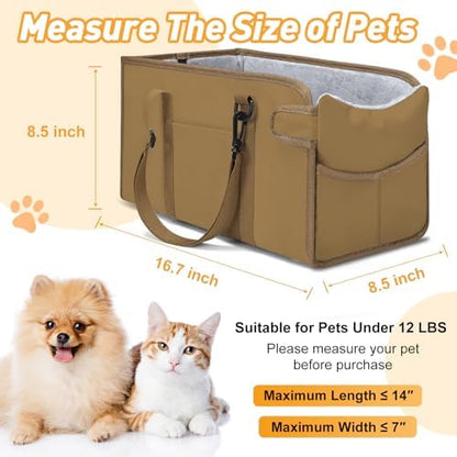 Portable Dog Car Seat for Small Dogs, Puppy Car Seat, Khaki - Image 2