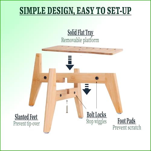 Dog Water and Food Dispenser Stand for Large Dogs - Adjustable, Bamboo - Image 7