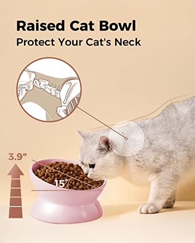 LoeJan Elevated Cat Food Bowl, 5 Oz Ceramic Raised and Tilted Water Bowl, Anti Vomiting and Protect Pets' Spines Dishes for Small Dog, Fat Faced Cat, Kitten (Pink, 1 Pack) - Image 6