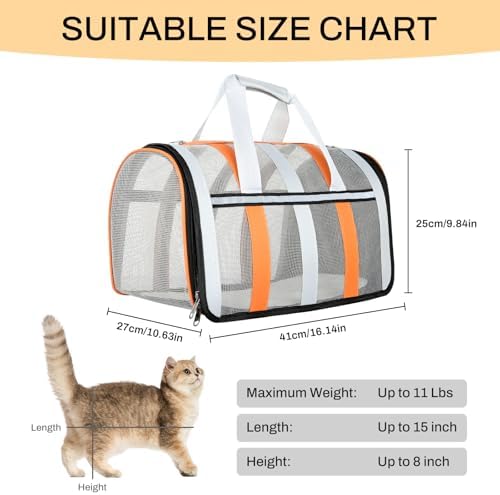 Soft Sided Pet Carrier, Airline Approved Dog Cat Travel Bag with Mesh Windows, Collapsible Portable Pet Carrier for Small Medium Dogs Cats (Orange) - Image 4