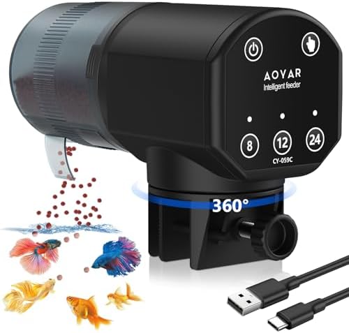 Automatic Fish Feeder for Aquarium: Rechargeable Fish Feeder Dispenser,Moisture-Proof & 200ML Large Capacity Betta Turtle Vacation Feeder,Auto Fish Food Dispenser Timer for Weekends/Business by Aoyar