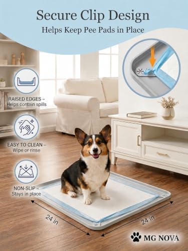 Silicone Pee Pad Holder for Dogs, 24 x 24 Inch Waterproof Non-Slip Pee Pad Tray with Raised Edge, Adjustable Slots Fit 21 to 25 Inch Pads, Reusable Floor Protector for Puppies - Image 2