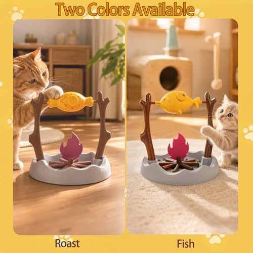 Cat Slow Feeder, Interactive Cat Puzzle Toy & Treat Dispenser, BBQ Campfire Grill Design with Adjustable Rotating Roast, Food Dispensing Enrichment Toy for Indoor Cats & Kittens(Rotating Roast) - Image 5