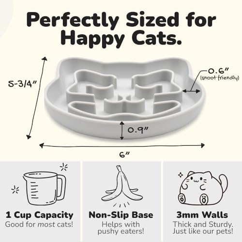 Snuggli Slow Feeder Cat Bowl | Cat Puzzle Feeder for Slow Eating, Mental Enrichment, Digestion, & Bloat Relief | Non-Slip Silicone, Dishwasher Safe, 1 Cup (Slate) - Image 5