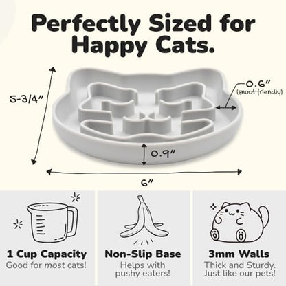 Snuggli Slow Feeder Cat Bowl | Cat Puzzle Feeder for Slow Eating, Mental Enrichment, Digestion, & Bloat Relief | Non-Slip Silicone, Dishwasher Safe, 1 Cup (Slate) - Image 5