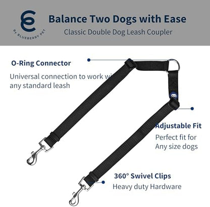 Blueberry Pet Essentials Durable Classic Double Dog Leash Coupler, Black, Small, Dual Walking & Training Leashes for Two Dogs - Image 2