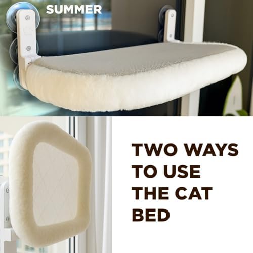 Cat Window Perch – Strong 6 Suction Cup Foldable Cat Hammock Bed for Large Cats and Kittens that Holds up to 50 lbs with Washable Reversible Cover, Sturdy Metal Frame for Window (White) - Image 5