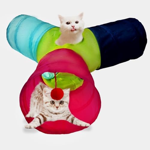 Cat Tunnel Tube Toys, 3 Ways Tunnels for Indoor Cats with Play Ball by Deofun