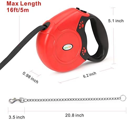 Idepet Heavy Duty Retractable Dog Leash for Small and Medium Dogs, Anti-Chewing Steel Chain 360 Degree Tangle-Free,Break and Lock System,16ft Leash for Dog Walking (Red, Flat Rope) - Image 4