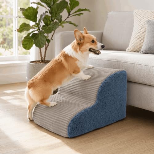 2-Step Foam Dog Stairs for Bed & Couch, 12" H, Grey, - Image 2