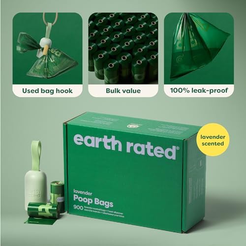 Earth Rated Dog Poop Bag Holder, 1 Dispenser and 900 Bags, Lavender - Image 6
