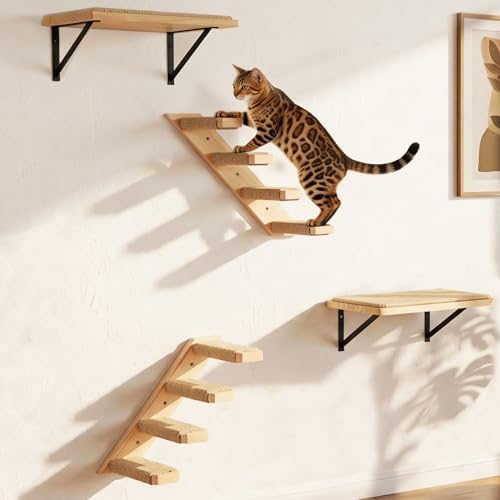 Cat Wall Shelves Stairs Cat Wall Furniture Mounted, 2PCS Shelves & 2PCS 4 Steps Climbing Shelf Scratching Perches for Sleeping, Playing, Climbing by PELUOMOZ