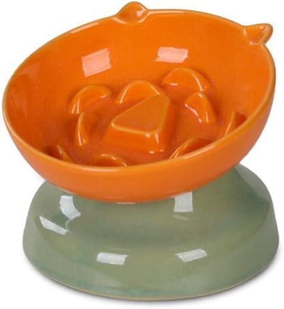 Ceramic Slow Feeder Cat Bowl, 15-Degree Tilted Non-Slip by KittyDine