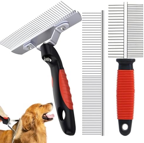 3-Pack Long-Tooth Pet Brush Set - Dog Rake Brush & Steel Shedding Comb & Double-Sided Teech Comb for Double Coat Large Dogs, Horses by Tsxurepaw