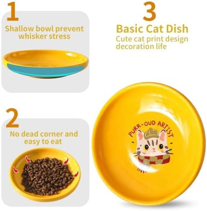 3 PCS Ceramic Cat Bowls, 5.5 in Pet Bowl Cat Dishes for Food and Water, Small Dog Dish(YellowGreenBlue) - Image 4