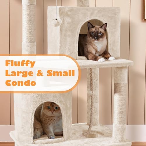 Yaheetech Cat Tower, 70.5in Cat Tree for Indoor Cats, Multi-Level Climbing Tree w/Condo & Plush Perches, Large Cat Play House Scratching Post for Kitten Beige - Image 5