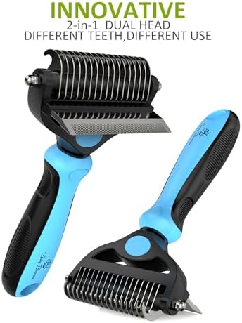 Spring Blossoms-2 in 1 Professional Grooming Rake for Cats & Dogs-Dematting Comb for Easy Mats & Tangles Removing,Pet Brush Safe No More Nasty Shedding and Flying Hair (Blue) - Image 4