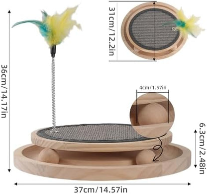 Natural Sisal Round Cat Scratcher with Ball Track Toy - Image 2