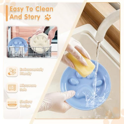 Cat Slow Feeder Bowl Set,2 Pcs Pastel Series Cat Plate for Dry and Wet Food - Image 6