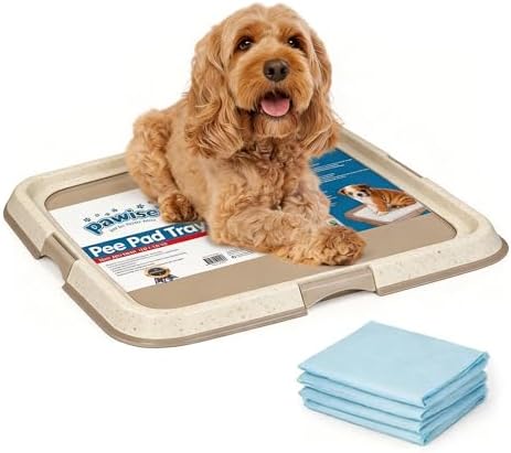 Pawise Dog Pee Pad Holder for Puppy, Puppy Pad Holder Tray with 4 Pee Pads, Pet Training Pee Pad, Indoor Potty Tray for Senior Dogs, Dog Toilet for Newborn Puppies, 23.5" x 23.5" by PAWISE