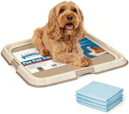 Pawise Dog Pee Pad Holder for Puppy, Puppy Pad Holder Tray with 4 Pee Pads, Pet Training Pee Pad, Indoor Potty Tray for Senior Dogs, Dog Toilet for Newborn Puppies, 23.5" x 23.5" by PAWISE