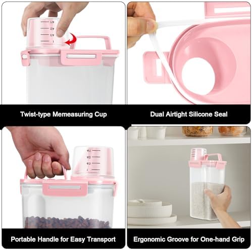 2 Pack 3 Lbs Pet Dog Cat Food Bird Seed Storage Containers for Travel -Pink - Image 7