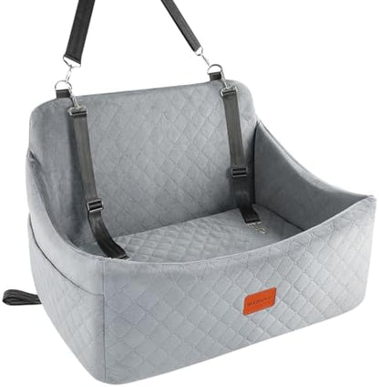 Wooaidagg Dog Car Seat for Medium & Large Dogs Up to 55lbs, Memory Foam Cushion, Washable Cover, Safety Straps & Non-Slip Base(Grey,Large) by WOOAIDAGG