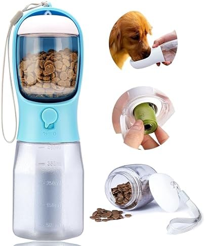 Dog Water Bottle with Food Container, Portable Pet Dog Water Dispenser for Outdoor Walking,Hiking,Travel,Puppy Essentials,Puppy Supplies,Replaceable Waste Bags by AVELORA