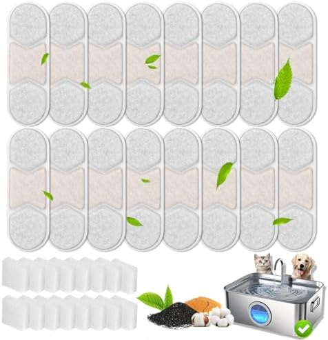 16+16 Pack Replacement Filters Compatible with Models DYSJ01/WF120/WF160 Dog Water Fountain（4.2Gal/16L /410oz/3.2Gal/12L), 8 Month Set for Large Dogs Water Bowl Dispenser by Unknown