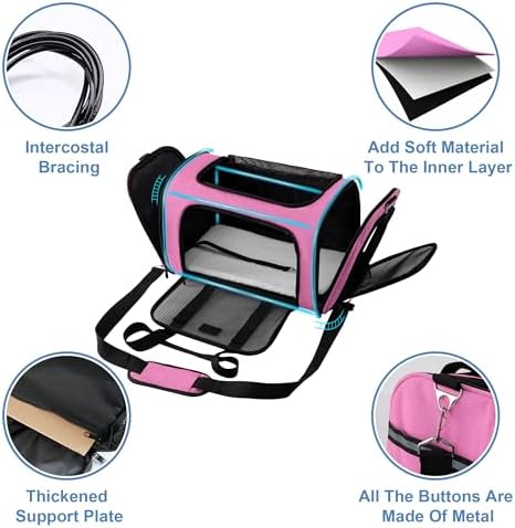 Soundy Large Cat Carrier Dog Carrier Under 25 Lbs,Collapsible Ventilated Portable Pet Bag with Soft Sided Breathable Mesh for Long Car Trips Maxi Load 2 Kittens or Small, Medium Dog (Large Pink) - Image 3