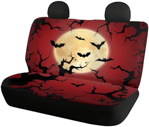 Car Rear Seat Covers Protector,Rear Cars Seat Cushion Dust and Scratch Proof Universal Fits Car,Truck,SUV,Vans Halloween Bat Branches-Red - Image 5
